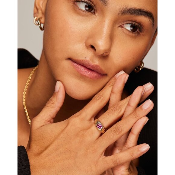 Women's Green CZ 14K Gold Plated Chunky Colored Gemstones Statement Ring - Picture 4 of 7